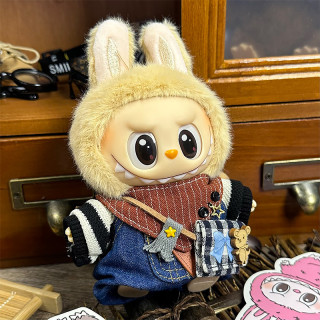 2025.06.13 Labubu Clothes Blue Happy Mouse (sweater + overalls + scarf + backpack)