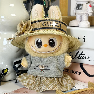 2025.06.13 Labubu Clothes Gray straw hat (hat + top + skirt)