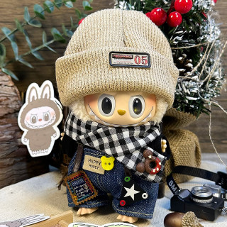 2025.06.13 Labubu Clothes Black Forest (knitted hat + overalls + black sweater + scarf)