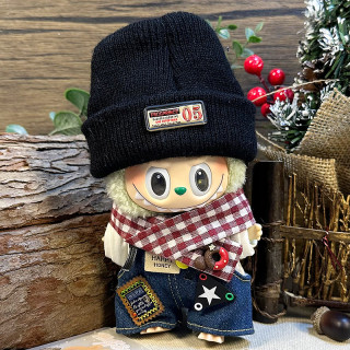 2025.06.13 Labubu Clothes White Forest (knitted hat + overalls + white sweater + scarf)