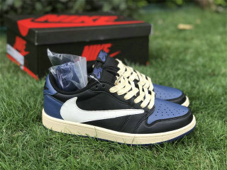 Authentic Travis Scott x Air Jordan 1 Low OG Black/White/Royal Blue