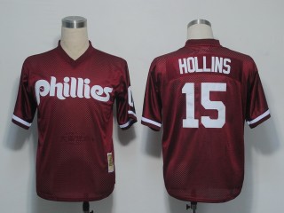 Mitchell and Ness 1991 Philadelphia Phillies #15 Dave Hollins Red Stitched MLB Jersey