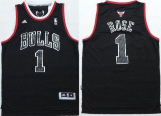 Chicago Bulls -1 Derrick Rose Black Shadow Red Strip Stitched NBA Jersey