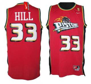 Detroit Pistons -33 Hill Red Throwback Stitched NBA Jersey