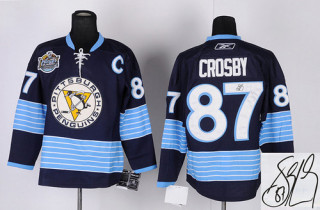 Autographed Pittsburgh Penguins -87 Sidney Crosby Stitched Dark Blue 2011 Winter Classic Vintage NHL