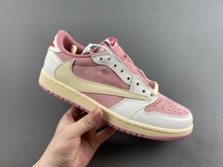 Authentic Travis Scott x Air Jordan 1 Low Sail/Shy Pink-Muslin
