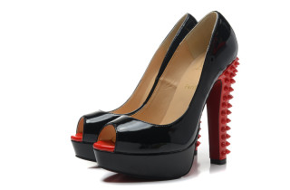 CL 14 cm Blck patent-leather fish mouth sandals AAA
