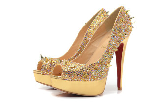 CL 14 cm gold patent-leather fish mouth sandals AAA