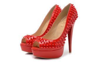 CL 14 cm red fish mouth pointed nailed sandals AAA