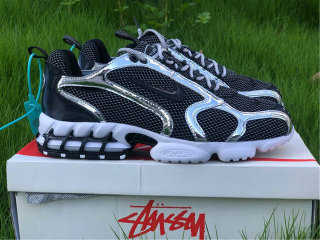 Authentic Stussy x Nike Air Zoom Spiridon Black-White Platine Pur/BLANC/NOIR