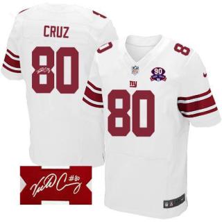 Nike New York Giants #80 Victor Cruz White With 1925-2014 Season Patch Men's Stitched NFL Elite Auto