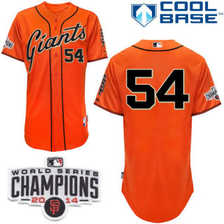 San Francisco Giants #54 Sergio Romo Orange Cool Base W 2014 World Series Champions Patch Stitched M