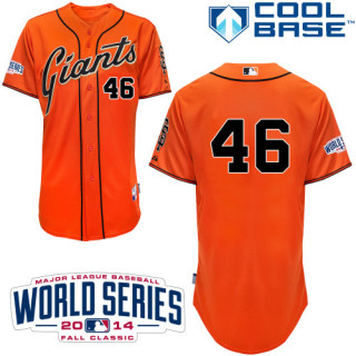 San Francisco Giants #46 Santiago Casilla Orange Alternate Cool Base W 2014 World Series Patch Stitc