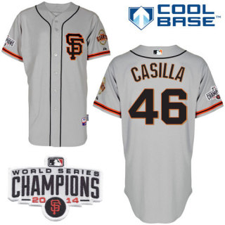 San Francisco Giants #46 Santiago Casilla Grey Road 2 Cool Base W 2014 World Series Champions Patch