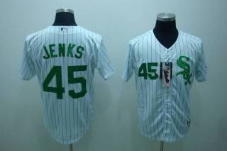 Chicago White Sox -45 Bobby Jenks Stitched White Green Strip MLB Jersey
