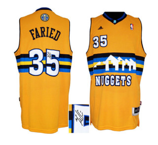 Autographed Denver Nuggets -35 Kenneth Faried Yellow Alternate Stitched NBA Jersey