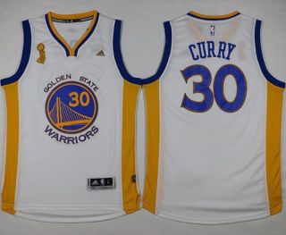 Golden State Warriors -30 Stephen Curry White Trophy Banner Champions Stitched NBA Jersey