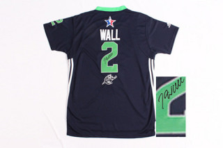 Autographed 2014 NBA All Star Washington Wizards -2 John Wall Swingman Navy Blue Jersey