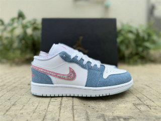 Authentic Air Jordan 1 Low GS Cobalt Bliss/Pink Glow/White