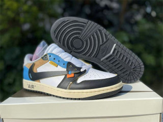 Authentic Travis Scott x OFF-WHITE x Air Jordan 1 Low Black/White/Blue
